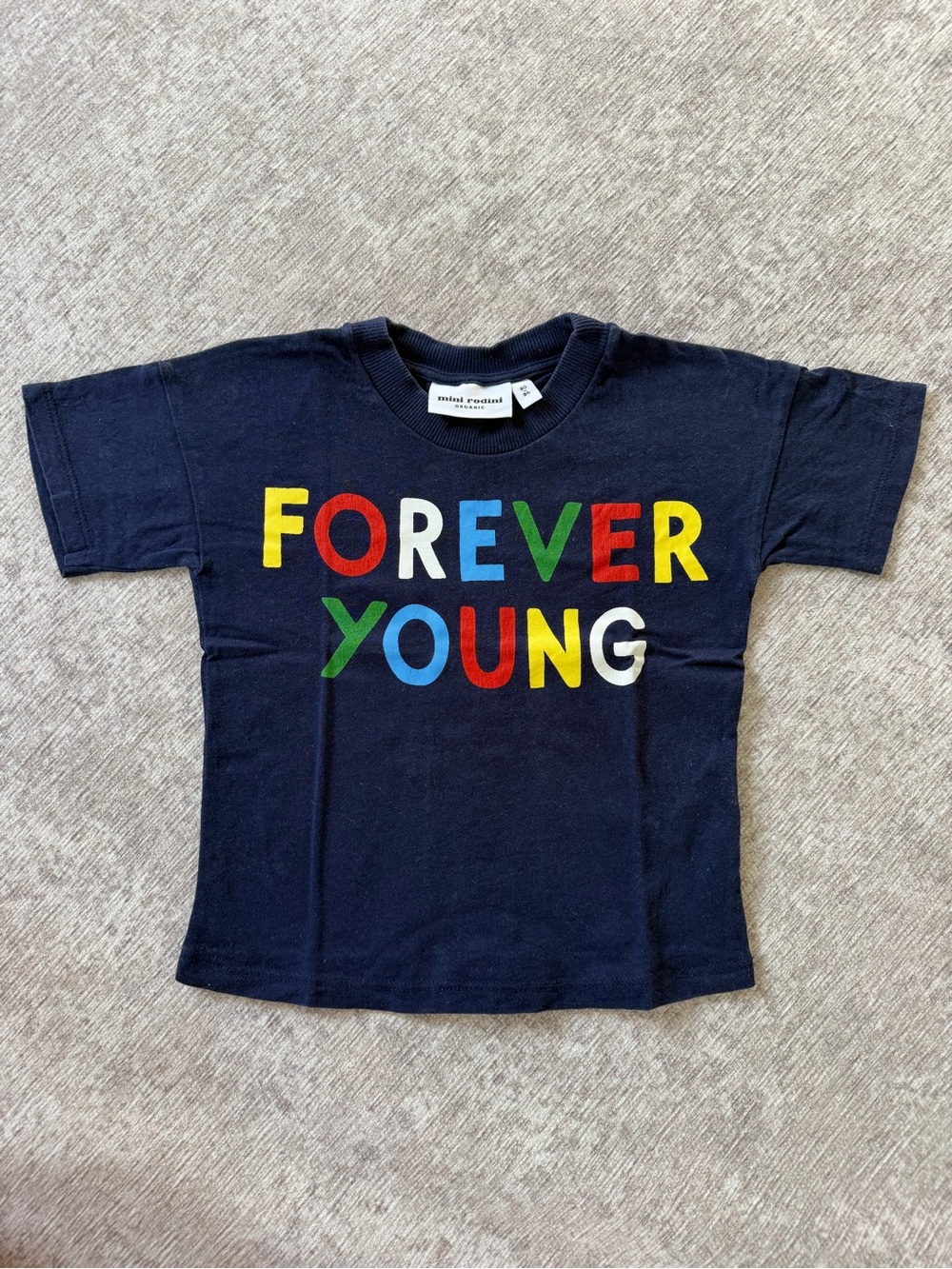 Mini Rodini Navy 'Forever Young' Multicolor Letter Tee